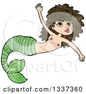 Clipart Of A Textured Topless Green Brunette White Mermaid Swimming 3 Royalty Free Vector Illustration