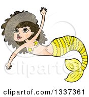 Clipart Of A Textured Yellow Brunette White Mermaid Swimming Royalty Free Vector Illustration