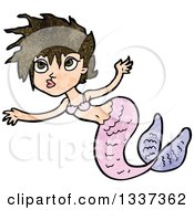 Clipart Of A Textured Pink Brunette White Mermaid Swimming 3 Royalty Free Vector Illustration