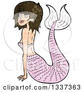 Clipart Of A Textured Pink Brunette White Mermaid Pushing Herself Up With Her Arms Royalty Free Vector Illustration