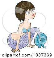 Poster, Art Print Of Textured Purple And Blue Brunette White Mermaid Pushing Herself Up With Her Arms