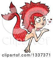 Clipart Of A Textured Red White Mermaid Blowing A Kiss 2 Royalty Free Vector Illustration