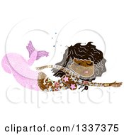 Clipart Of A Textured Black Topless Tattooed Mermaid Swimming Royalty Free Vector Illustration