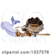 Poster, Art Print Of Textured Black Topless Tattooed Mermaid Swimming