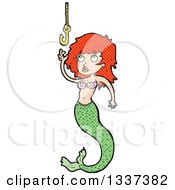 Clipart Of A Textured Red Haired White Mermaid Reaching For A Hook 2 Royalty Free Vector Illustration
