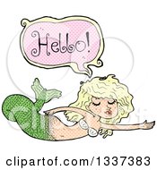 Clipart Of A Textured Comic Blond White Mermaid Siren Swimming And Saying Hello Royalty Free Vector Illustration