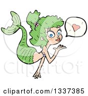 Clipart Of A Textured White Mermaid Blowing A Kiss With A Heart Royalty Free Vector Illustration