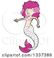 Clipart Of A Textured Comic Pink White Mermaid Pointing Royalty Free Vector Illustration