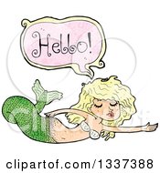 Poster, Art Print Of Textured Blond White Mermaid Siren Swimming And Saying Hello 2