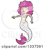 Clipart Of A Textured Pink White Mermaid Pointing Royalty Free Vector Illustration