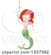 Clipart Of A Textured Red Haired White Mermaid Reaching For A Hook 4 Royalty Free Vector Illustration by lineartestpilot