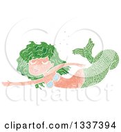 Poster, Art Print Of Textured Green White Mermaid Swimming 2