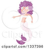 Poster, Art Print Of Textured Pink White Mermaid Pointing 2