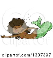 Clipart Of A Cartoon Black Topless Mermaid Swimming Royalty Free Vector Illustration