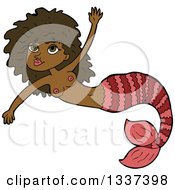 Poster, Art Print Of Cartoon Black Topless Mermaid Swimming 2