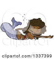 Poster, Art Print Of Cartoon Tattooed Black Topless Mermaid Swimming