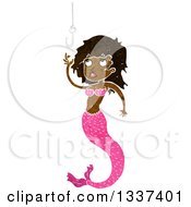 Clipart Of A Textured Black Mermaid Reaching For A Hook Royalty Free Vector Illustration by lineartestpilot