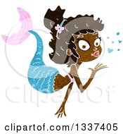 Poster, Art Print Of Textured Black Mermaid Blowing A Kiss
