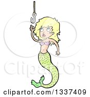 Clipart Of A Textured Blond White Mermaid Reaching For A Hook 2 Royalty Free Vector Illustration by lineartestpilot