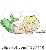 Clipart Of A Textured Blond White Mermaid Swimming Royalty Free Vector Illustration