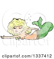 Clipart Of A Textured Blond White Mermaid Swimming Royalty Free Vector Illustration