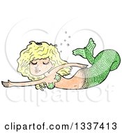 Clipart Of A Textured Blond White Mermaid Swimming 2 Royalty Free Vector Illustration