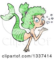 Poster, Art Print Of Textured Green White Mermaid Blowing A Kiss