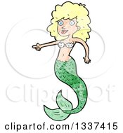 Clipart Of A Textured Blond White Mermaid Pointing Royalty Free Vector Illustration