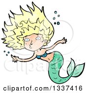 Poster, Art Print Of Textured Blond White Mermaid Swimming And Pointing