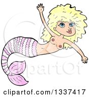 Poster, Art Print Of Textured Topless Pink Blond White Mermaid Swimming