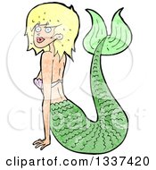 Clipart Of A Textured Blond White Mermaid Pushing Herself Up With Her Arms Royalty Free Vector Illustration