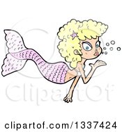 Clipart Of A Textured Blond White Mermaid Blowing A Kiss Royalty Free Vector Illustration