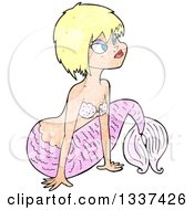 Poster, Art Print Of Textured Pink Blond White Mermaid Pushing Herself Up With Her Arms