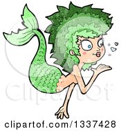 Poster, Art Print Of Textured Green White Mermaid Blowing A Kiss 2