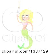 Clipart Of A Textured Blond White Mermaid Reaching For A Hook Royalty Free Vector Illustration by lineartestpilot
