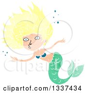 Poster, Art Print Of Textured Blond White Mermaid Swimming And Pointing 2