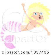 Poster, Art Print Of Textured Topless Pink Blond White Mermaid Swimming 2