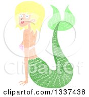 Clipart Of A Textured Blond White Mermaid Pushing Herself Up With Her Arms 2 Royalty Free Vector Illustration