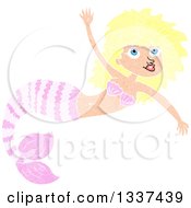 Poster, Art Print Of Textured Pink Blond White Mermaid Swimming 3