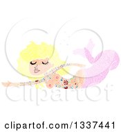 Clipart Of A Textured Tattooed Topless Pink Blond White Mermaid Swimming 2 Royalty Free Vector Illustration