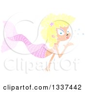 Clipart Of A Textured Blond White Mermaid Blowing A Kiss 2 Royalty Free Vector Illustration by lineartestpilot