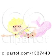 Clipart Of A Textured Tattooed Pink Blond White Mermaid Swimming 2 Royalty Free Vector Illustration