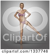 Poster, Art Print Of 3d Fit Caucasian Woman Balanced In A Yoga Pose With One Leg Out On Gray