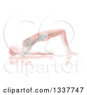 Poster, Art Print Of 3d Pink Anatomical Woman Stretching In A Yoga Pose With Visible Skeleton On White