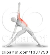 Clipart Of A 3d Anatomical Man Stretching In A Yoga Pose With His Side Highlighted In Red On White Royalty Free Illustration