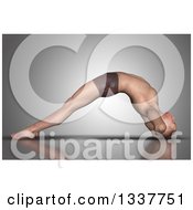 Poster, Art Print Of 3d Fit Caucasian Man Stretching In A Yoga Pose On Gray 3