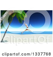 3d Carefree Happy Caucasian Woman In A Bikini Leaping On A Tropical Beach