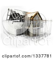 3d House Under Construction Surrounded By Scaffolding Partial Sketch On White
