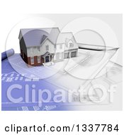 Clipart Of A Half Sketch Half 3d House On Blueprints Over White Royalty Free Illustration by KJ Pargeter
