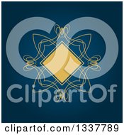 Clipart Of A Vintage Yellow Diamond And Swirl Frame Over Dark Blue Royalty Free Vector Illustration by KJ Pargeter